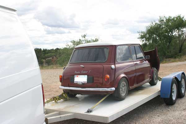 Mini Cooper on trailer