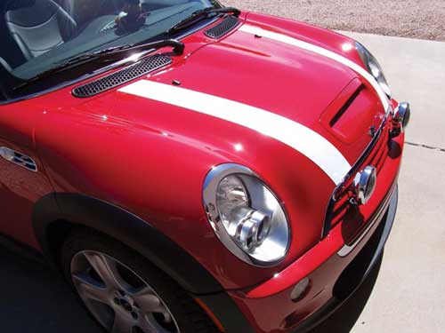 Mini Cooper Magnetic Bonnet Stripes in assorted options for R55, R56, R57