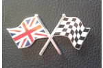 Classic Austin Mini Enameled Union Jack And Checkered Flag , Self Adhesive