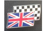 Classic Mini Enameled Badge-union Jack With Checkered Flag Motif-self Adhesive