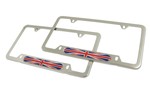 LICENSE PLATE FRAME UNION JACK EACH - BRUSHED OR POLISHED STAINLESS STEEL