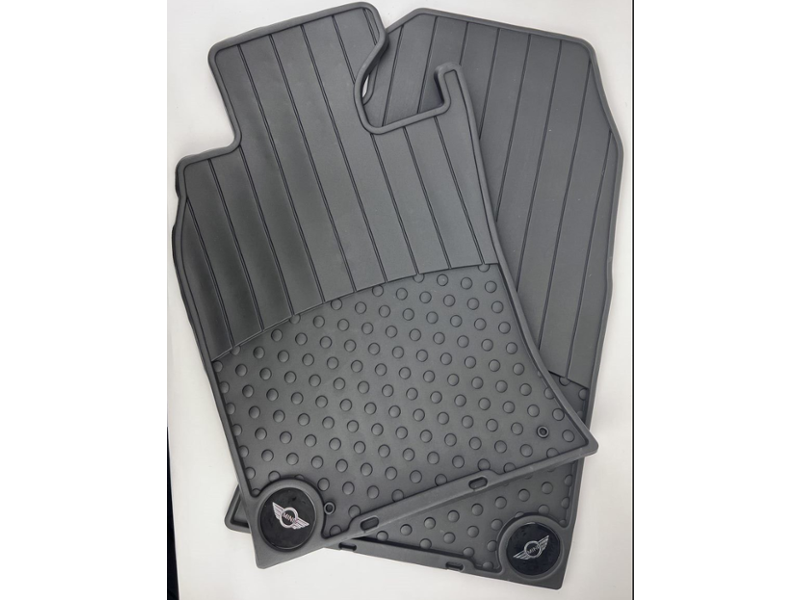 OEM Front Pair Floor Mats Rubber Mini Logo Black for MINI Hardtop R50, Convertible R52, Hardtop R53 models