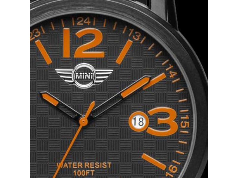 Mini Cooper Watch Men's Tourneau Style In Tachometer Orange