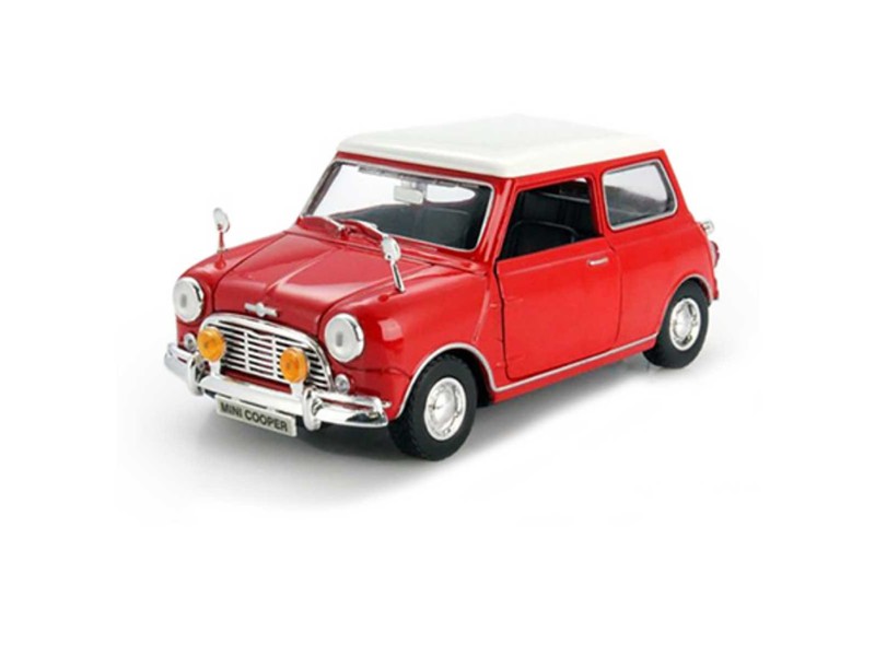 Classic Mini Cooper Red W/ White Roof 1:18 Die Cas