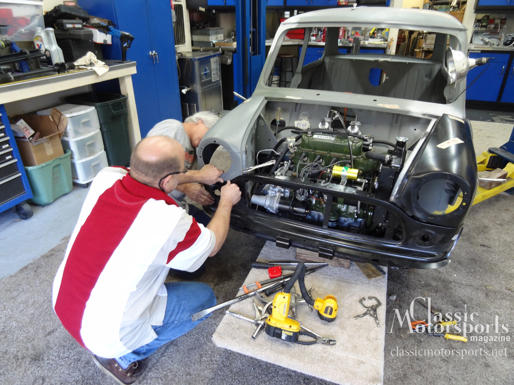 aligning the front end sheet metal classic mini sheet metal for car repairs
