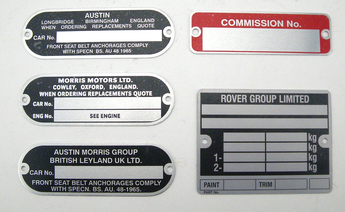 Classic Mini chassis vin number or engine plate, Stamped